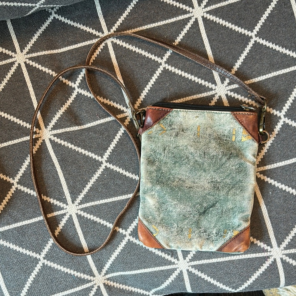 Mona B Blue and Brown Crossbody Bag